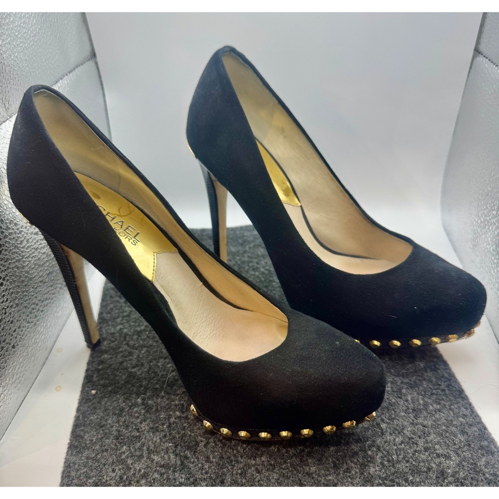 Michael Kors Black Suede Studded Platform Stiletto Size 6.